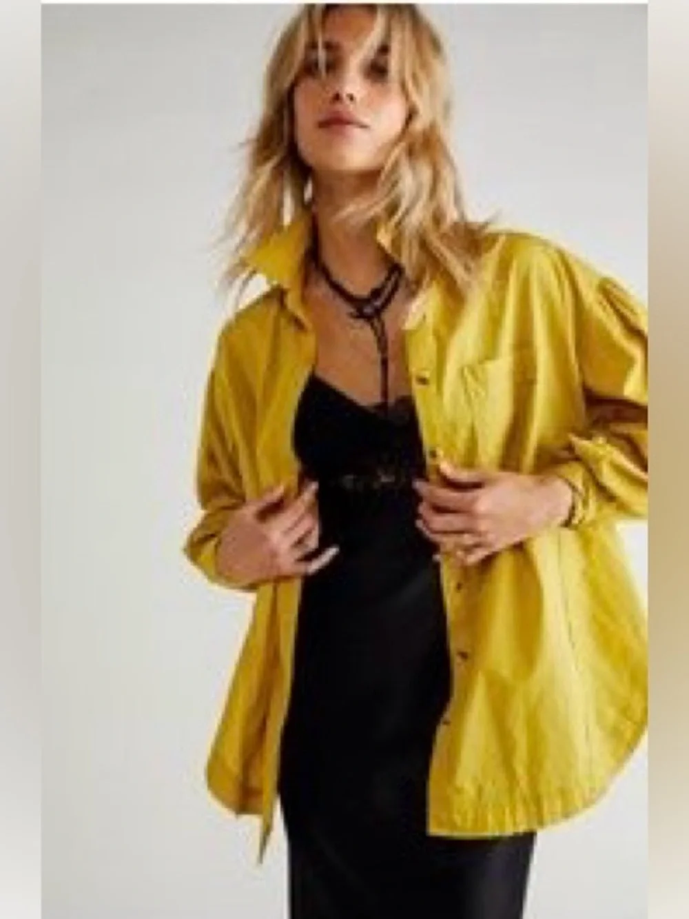 Free People We The Free  Happy Hour Fennel Seed Oversize Button-Up Shirt